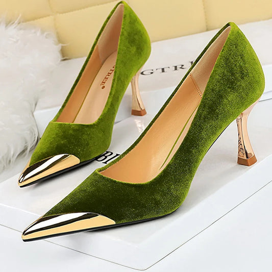 Women's 7 Cm Heels Metal Pointed Kitten  Suede Heels Shoes