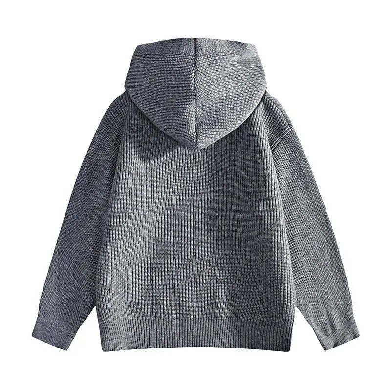 Hooded Zipper Knit Cardigan Sweatercoat