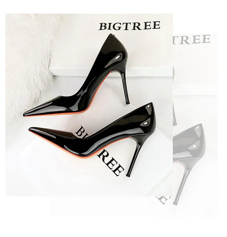 Patent Leather Stiletto Pumps - Pointed Toe High Heels for Special Occasions