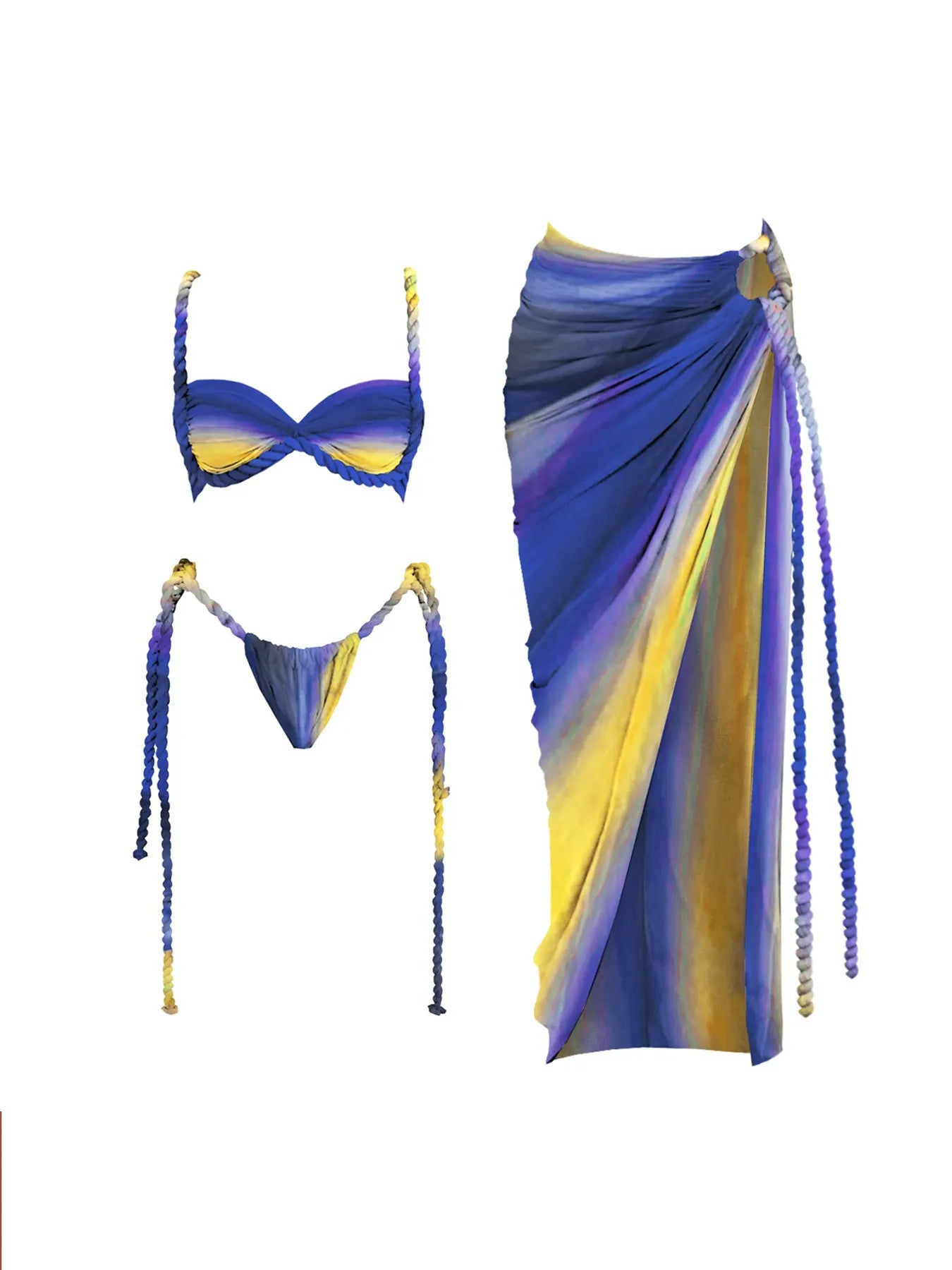Women's Braid Bandage Bikini with Skirt 3Pcs Halter Bra Summer Skirt
