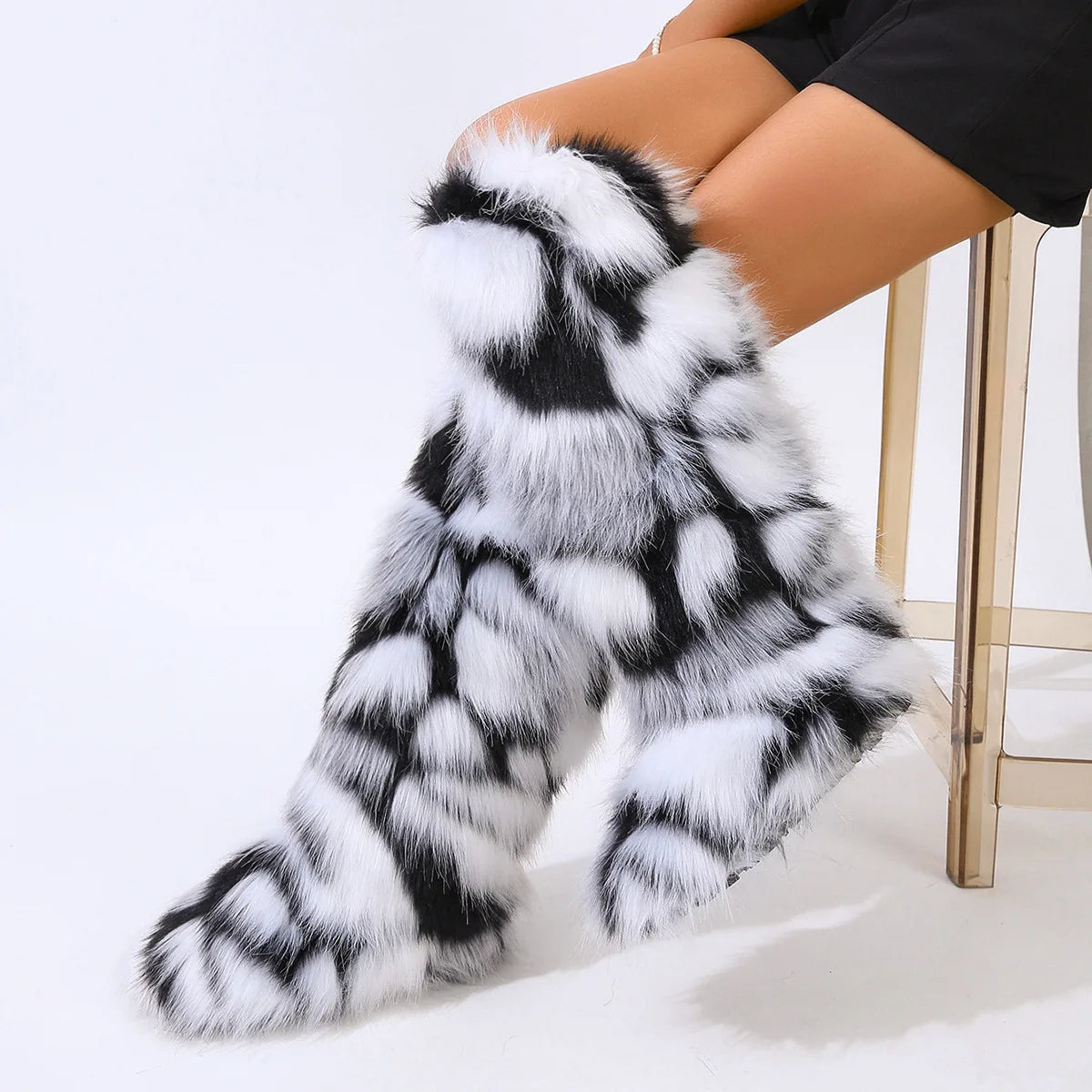 Women's Winter Thigh High Fluffy Plush Knee High Fur Faux Boots