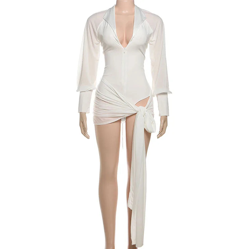 V-Neck Bandage Backless Mini Dress