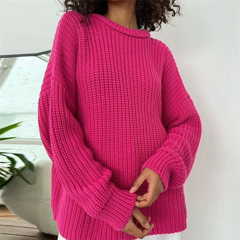 Women's Knitted Jersey Sweater - Long Sleeve Pullover Sweater