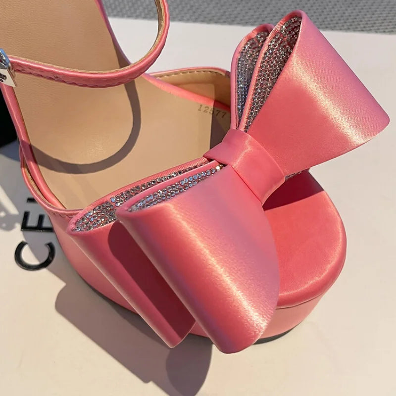 Women's Butterfly Rhinestone Thick Heel Sandals - Open Toe Party Shoes