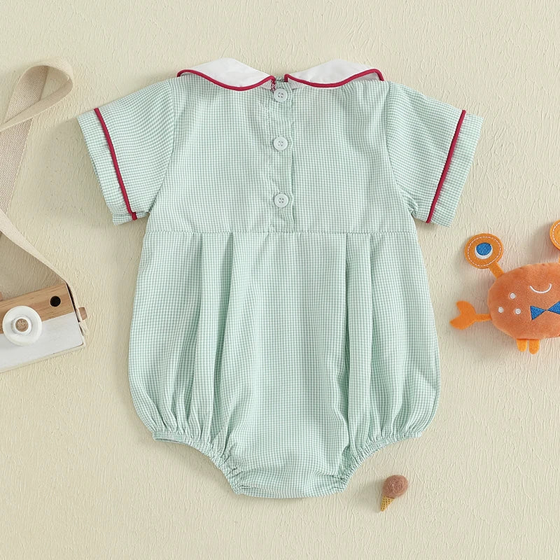 Baby Boys Girls Summer Romper - Crab Embroidery Doll Collar Jumpsuit (0-18M)