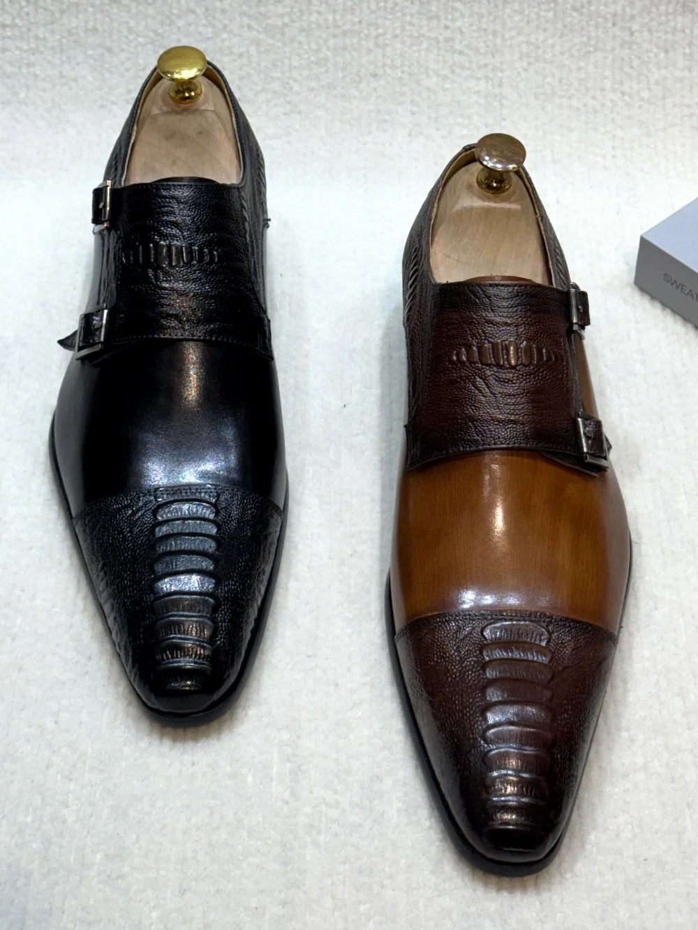 Handmade Double Buckle Monk Strap Leather Dress Shoes