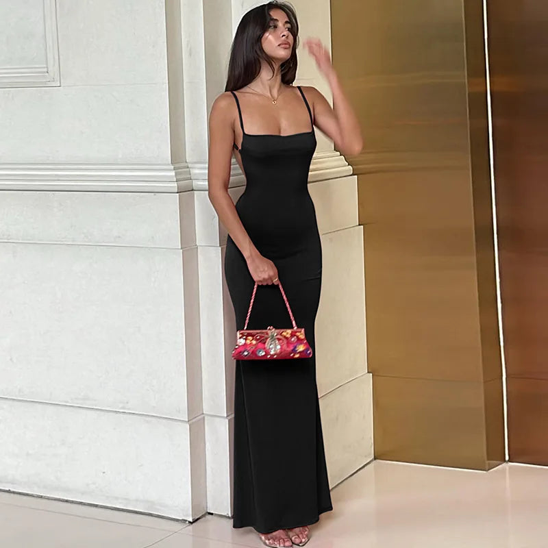 Women's Draped Backless Sleeveless Slip Maxi Dress