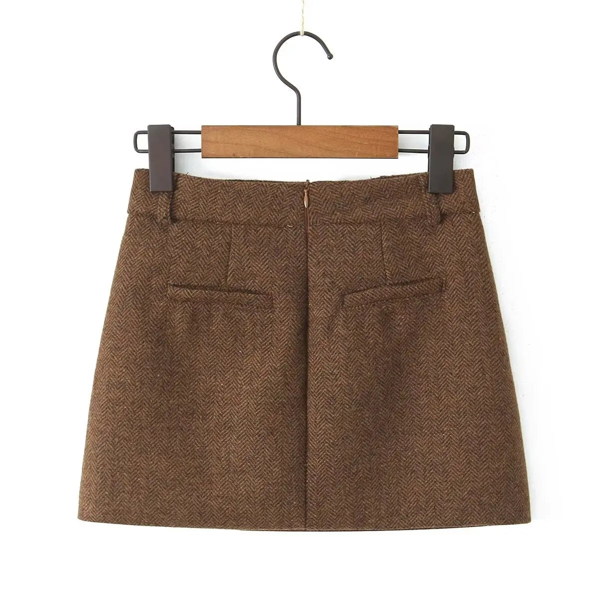 Vintage High Waist Woolen A-Line Mini Skirt - Elegant Office Wear Skirt