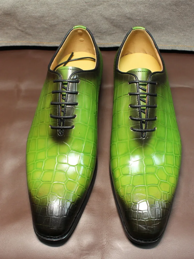 Men's Genuine Cow Leather Crocodile Print Business  Formal Wedding Shoes