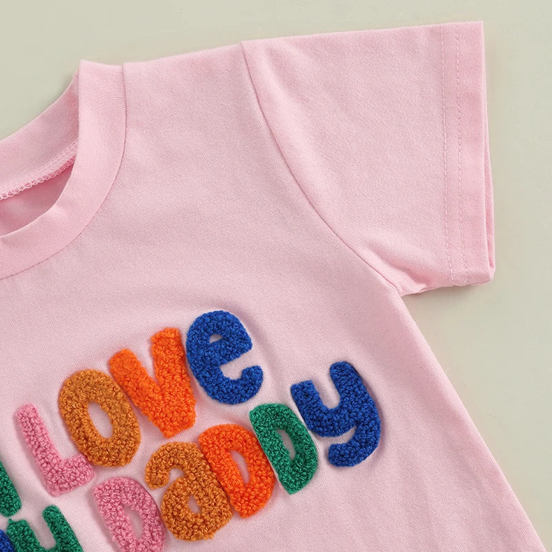 0-5Y Toddler Kids Girls Summer Clothes Sets Letter Embroidery Short Sleeve T-Shirt and Elastic Tulle Skirt
