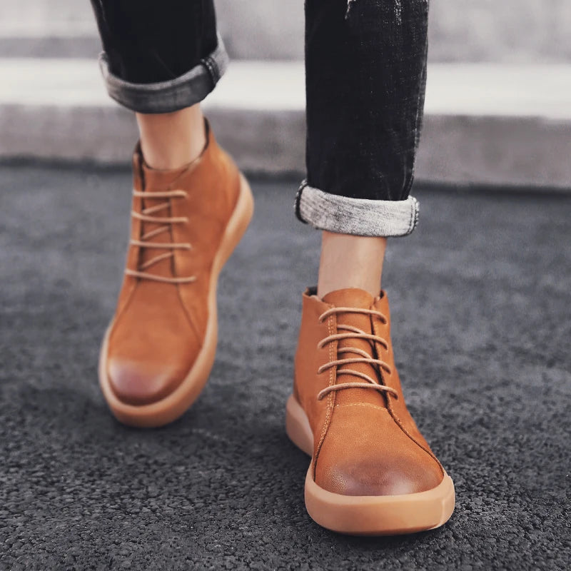 Men's Leather Ankle Boots - Lace-Up Work & Business Boots