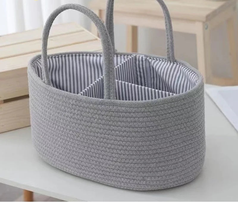 Baby Diaper Organizer Caddy - Cotton & Linen Weave Storage Bag