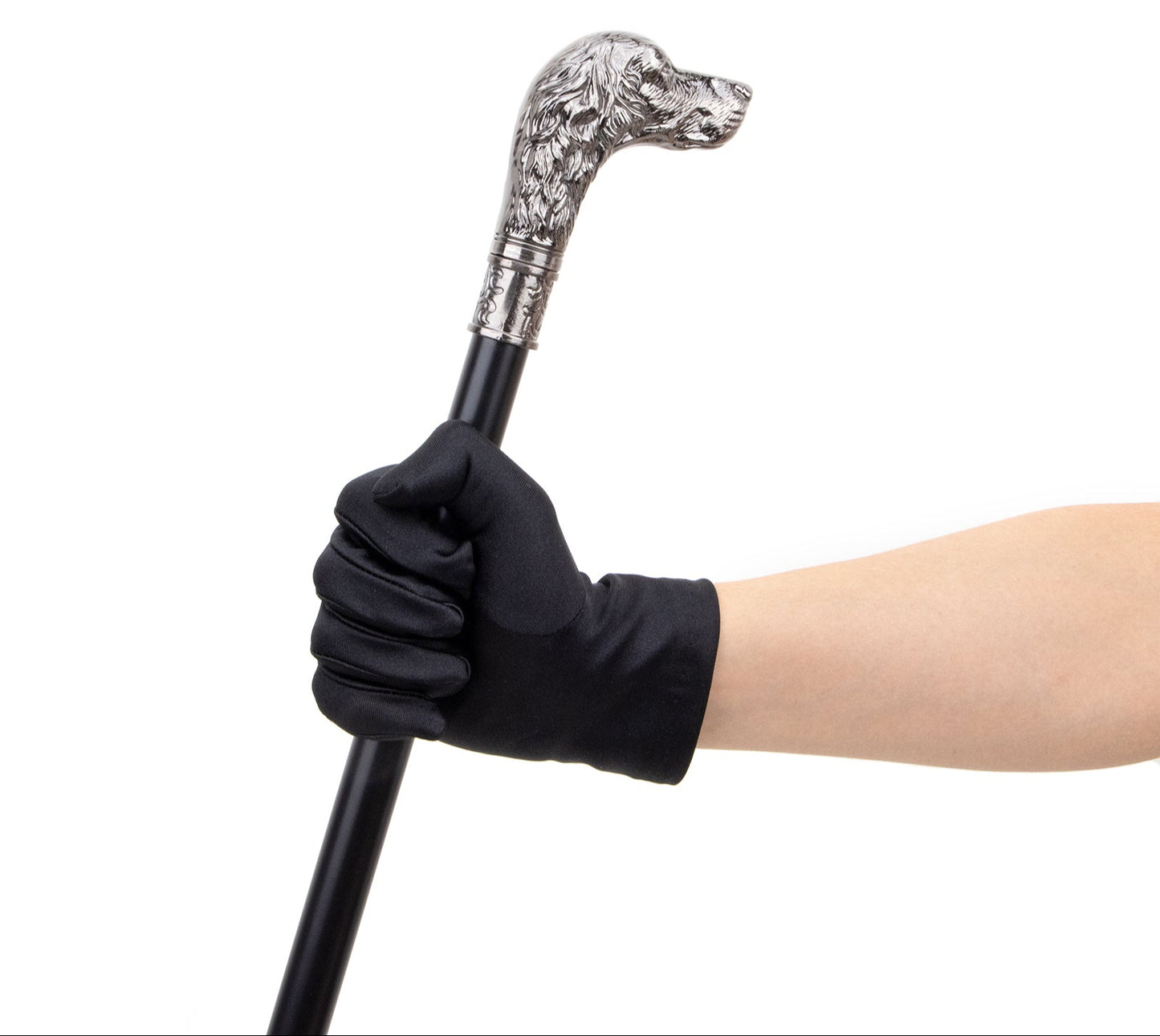 Elegant Dog Head Walking Cane - Decorative Silver Walking Stick 93cm
