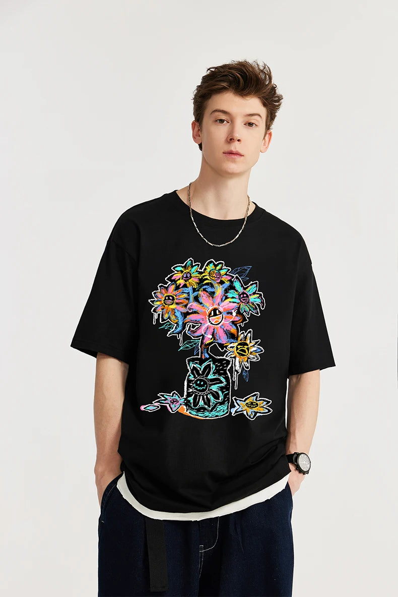 Men Graffiti Summer Printed Cotton T-shirt