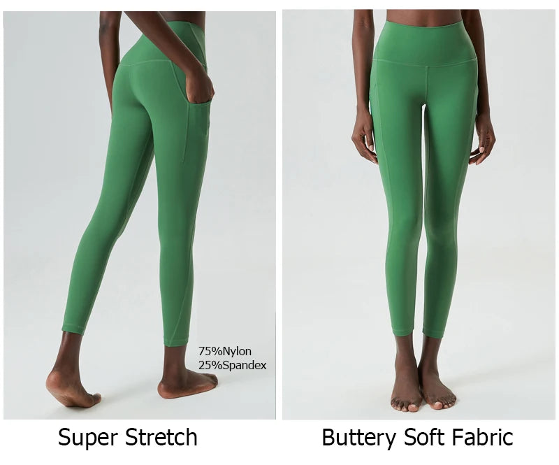 Women's High Waist Sports Leggings Buttery Soft Pocket Yoga Pants Slim Fit Stretchy Workout Running Tights Sportswear