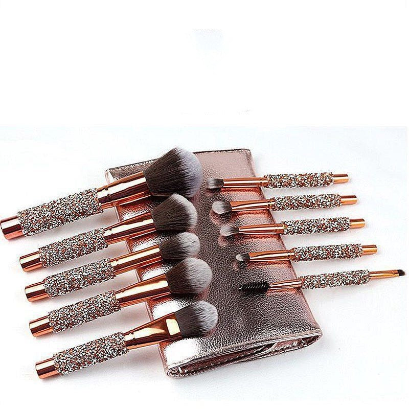 10pcs/set Gold Diamond Makeup Brushes Set,  Foundation Blending Powder Eye Face Brush with Bag Makeup Tool Kit