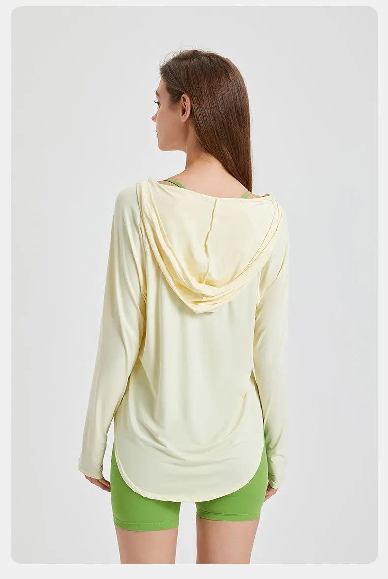 Women's Long Sleeve Hooded Yoga Shirt  Sun Protection Anti-UV Outdoor Workout Running Shirt Breathable Quick Dry Fitness Top Blouse