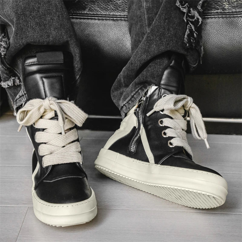 Men's High-Top Leather Sneakers - Casual Sports Ankle Boots