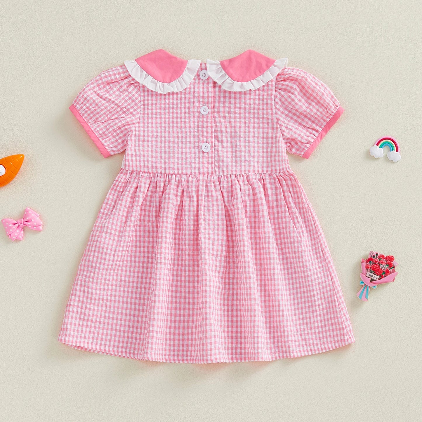 Toddler Girls Plaid Dress - Doll Collar with Rabbit Embroidery (1-4Y)