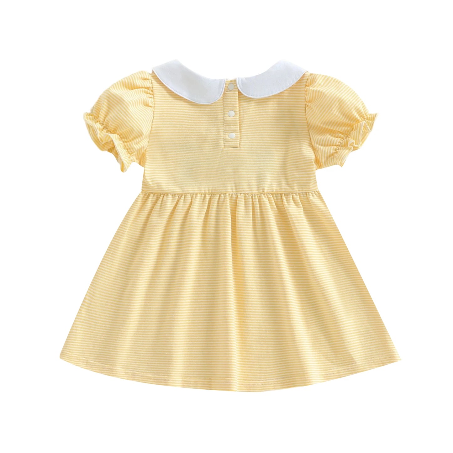 Girls A-Line Dress - Ice Cream Embroidery Striped Doll Collar Dress