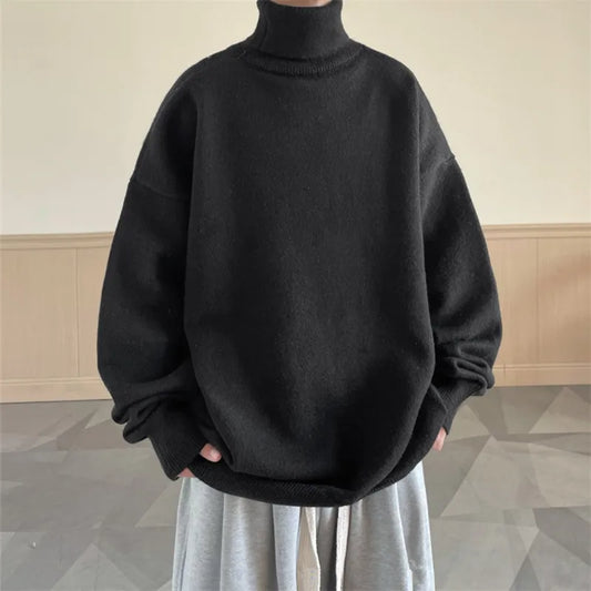 Men's Thick Turtleneck Knitted Sweater - Loose Fit Casual Pullover