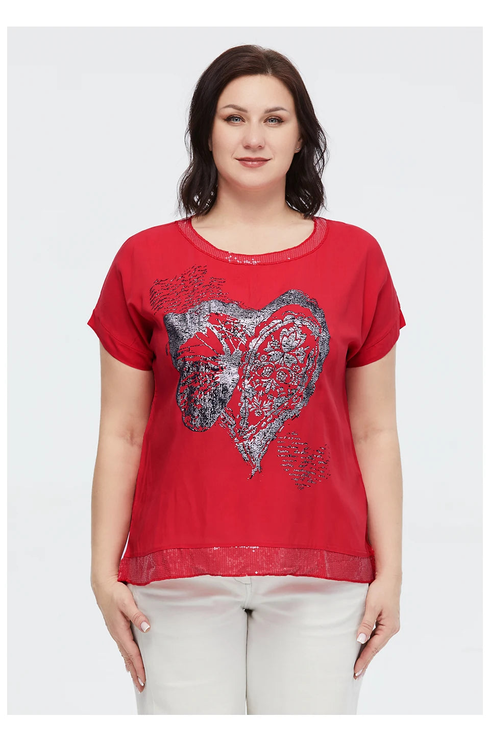 Women's Oversized Short Sleeve Sequin Print Cotton Top