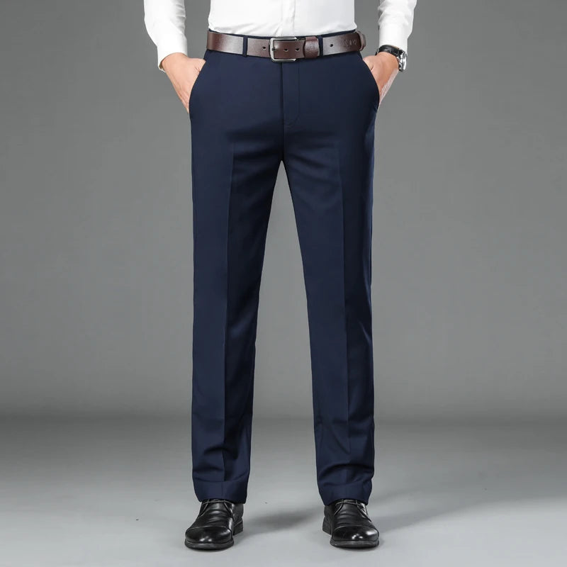 Men's Smart Casual Suit Trousers - Classic Straight Solid Colour Dress Pants for Spring Summer