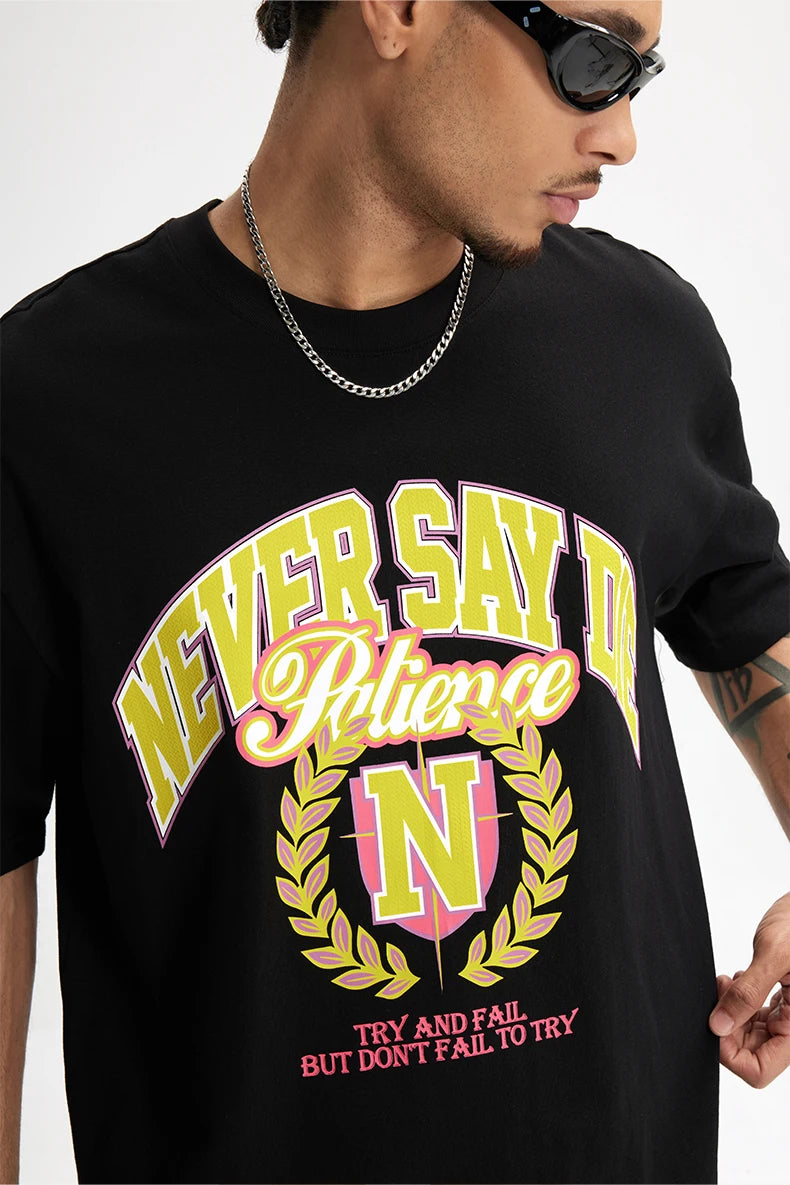 Men's College Printed Suede Beaded American Style Loose Short Sleeve T-Shirt