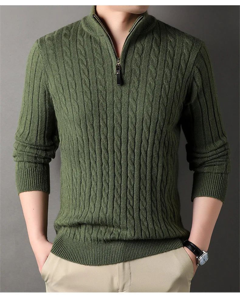 Men's Thick Mock Neck Pullover Half Zipper Knitted Warm Sweater