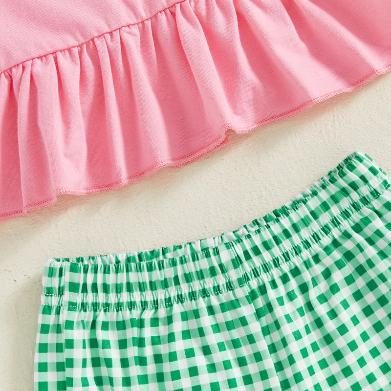 Baby Girls Summer Clothes Set - Baseball Embroidery Ruffle T-Shirt & Shorts
