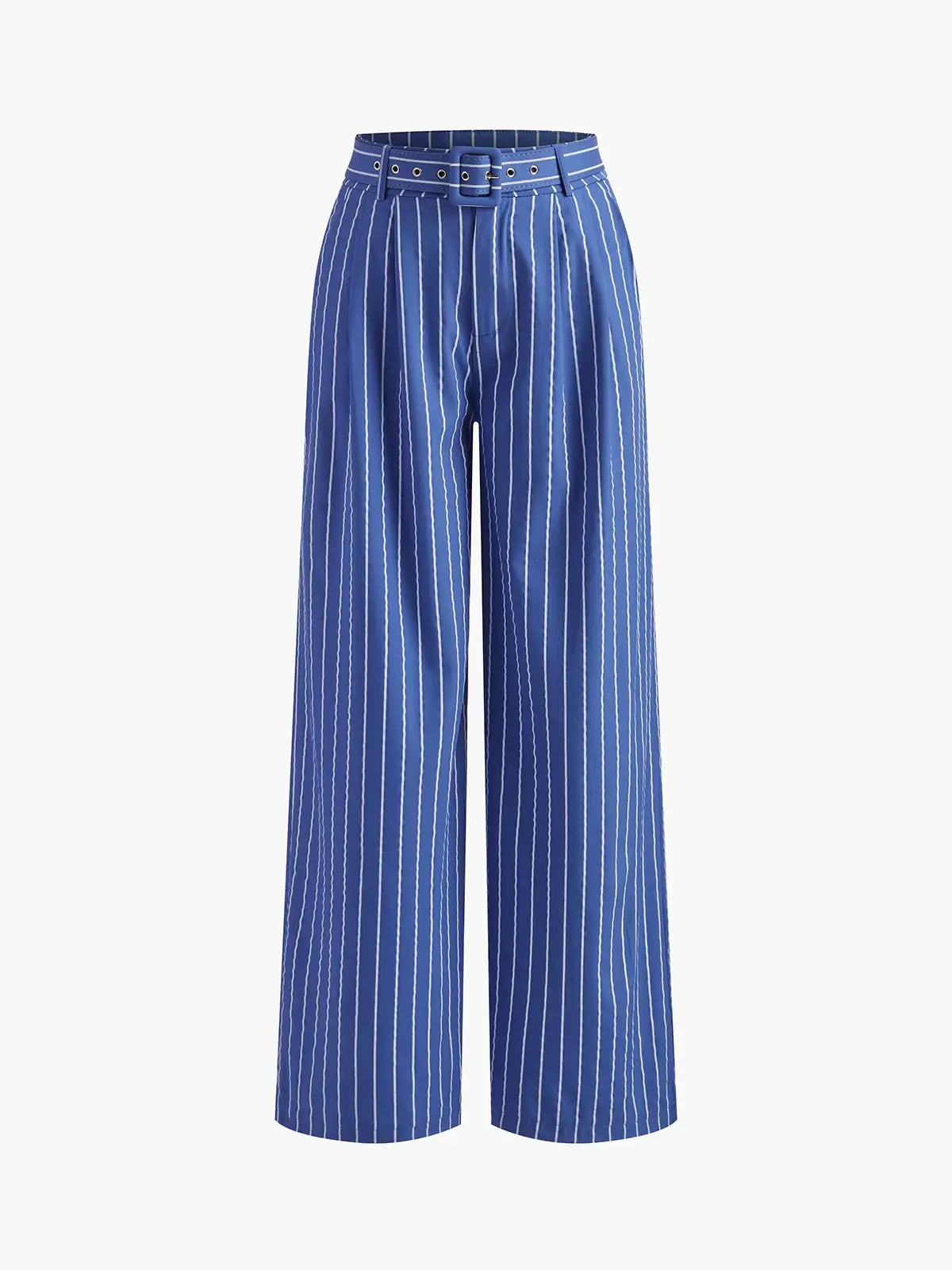 Women's Stripe Belted Trousers Set - Bandage Wide Leg Pants Two Piece Set