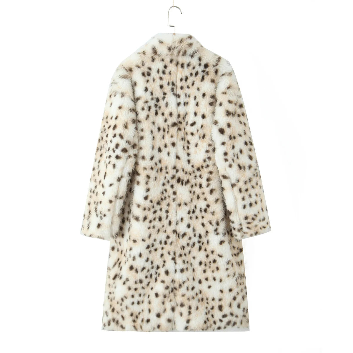 Faux Fur Leopard Print Long Coat - Long Sleeve Loose Warm Winter Outerwear