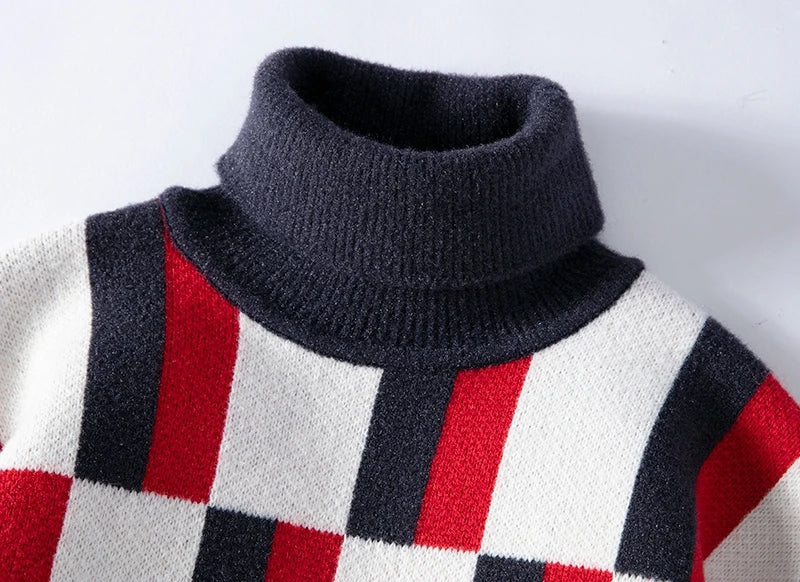 Men's Warm Turtleneck Geometric Knitted Sweater