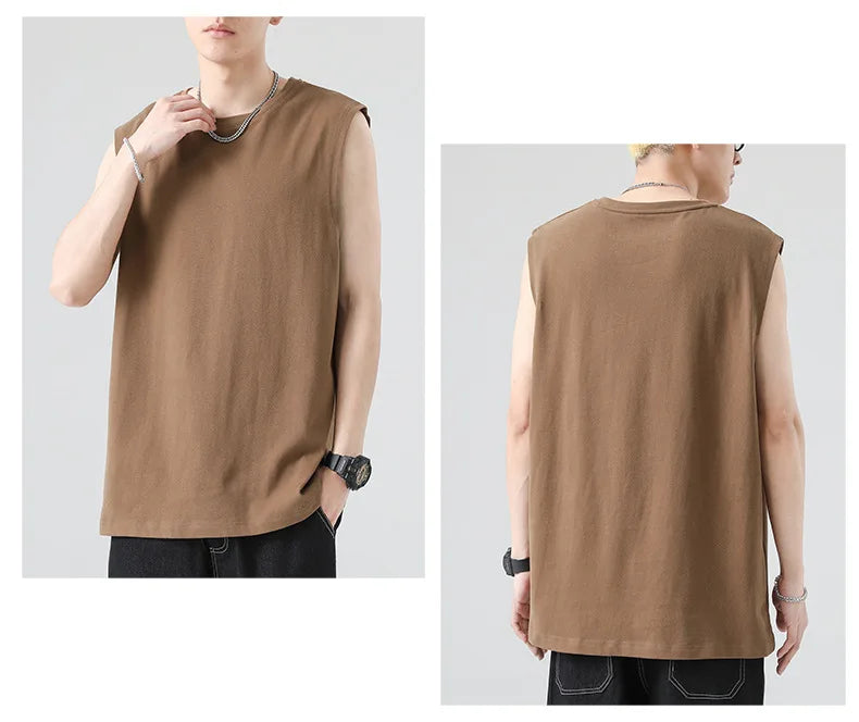 Men's Summer Cotton Sleeveless Loose Vest Sports Comfortable Breathable Round-Neck Tank Top
