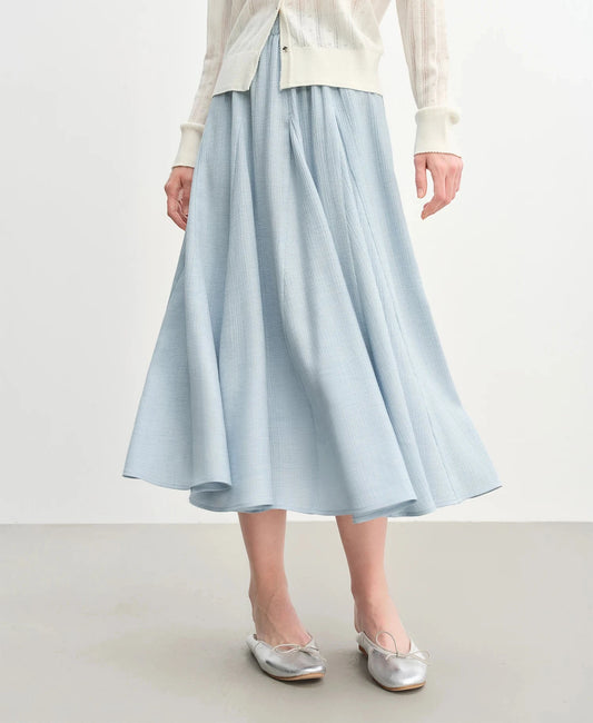 Pleated A-Line Midi Skirt - Textured White Long Skirt