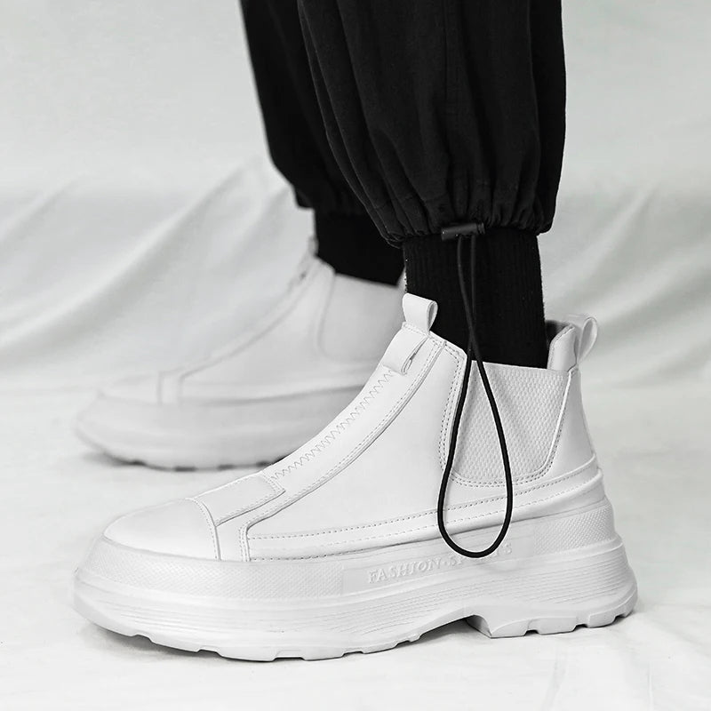Men's Leather Chelsea Boots - Chunky Platform Sneakers