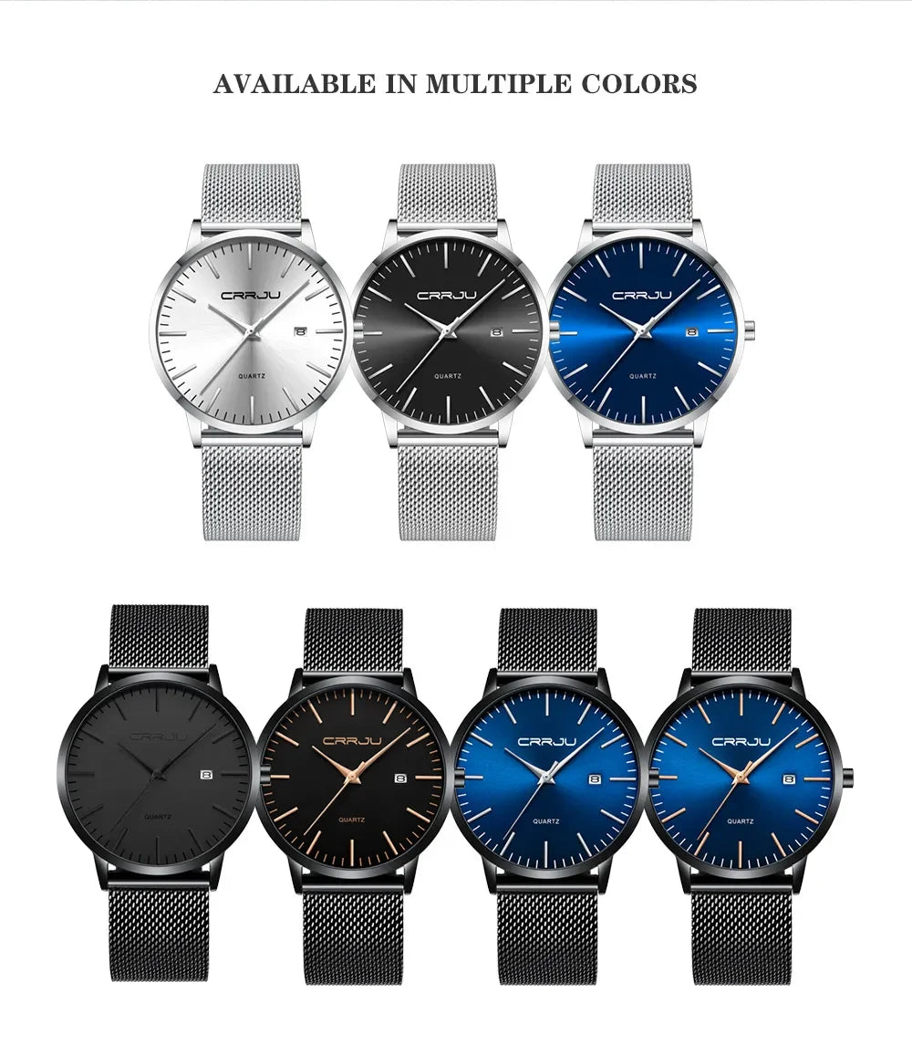 Ultra Slim Stainless Steel Watch - 40mm Mesh Strap Men's Automatic Wristwatch