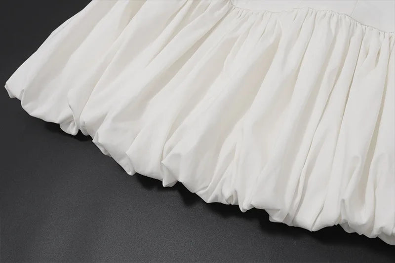 Women's White A-Line Mini Ball Gown - Backless Pleated Summer Party Dress