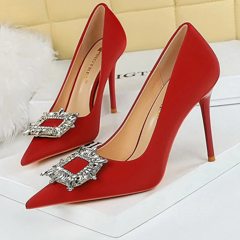 Women's Metal Rhinestone High Heels Silks Satins  Stilettos