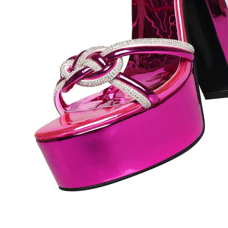 Women's Butterfly Rhinestone Thick Heel Sandals - Open Toe Party Shoes