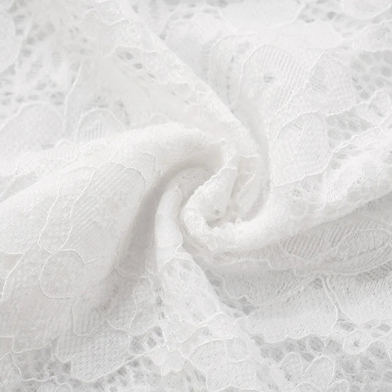 Women's Cut Out Lace Long Sleeve Top - Off Shoulder White Twist Front