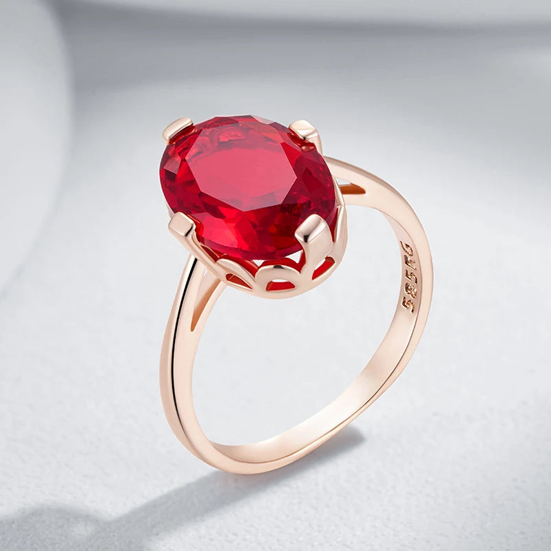 Shiny Oval Red Zircon Pendant Necklace - Rose Gold