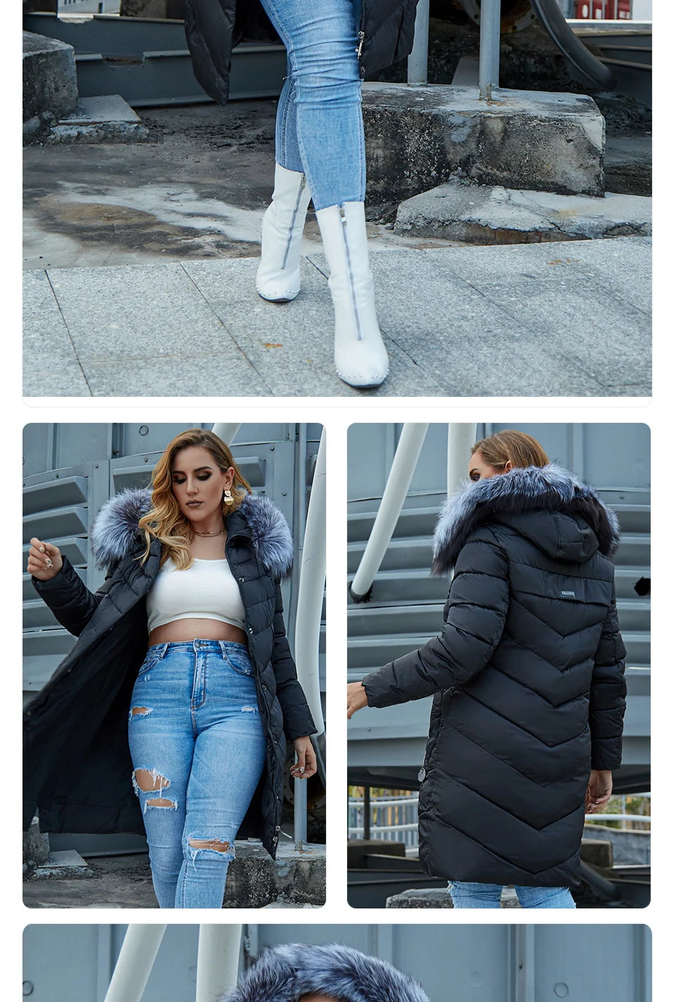 Plus Size Winter Down Jacket with Fur Collar