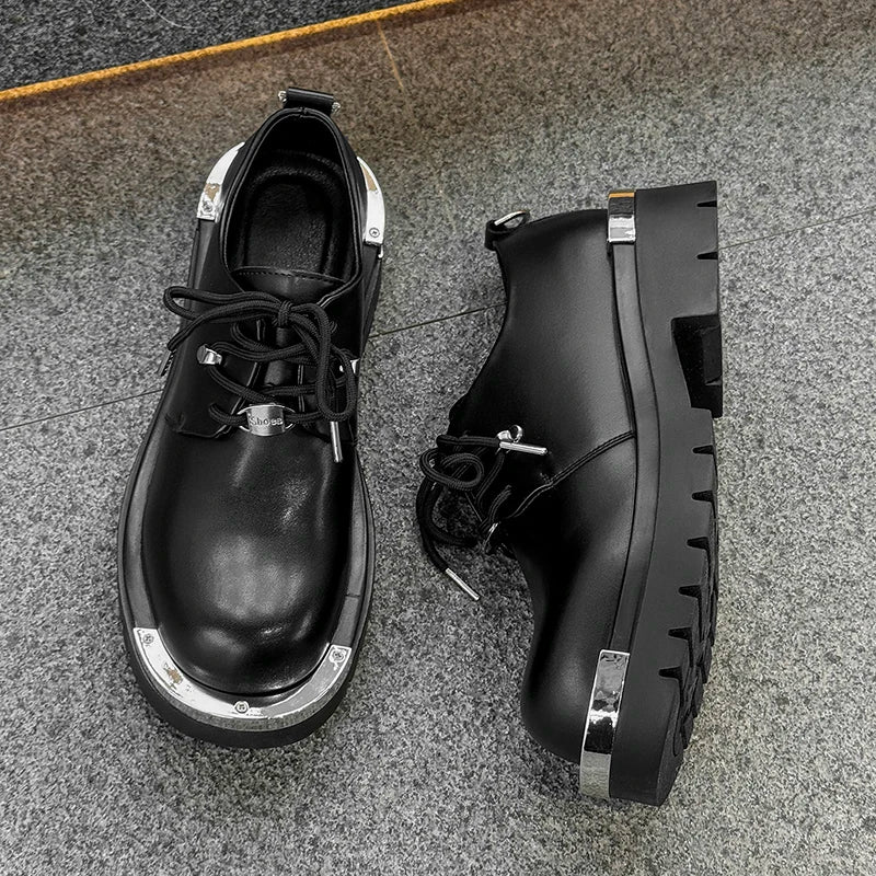 Men's Platform Derby Shoes - Genuine Leather Thick Sole
