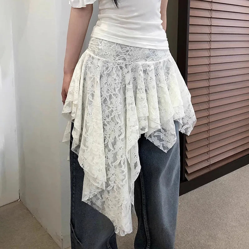 Women's Lace Ruffled Low Waist Irregular Mini Splice Skirt