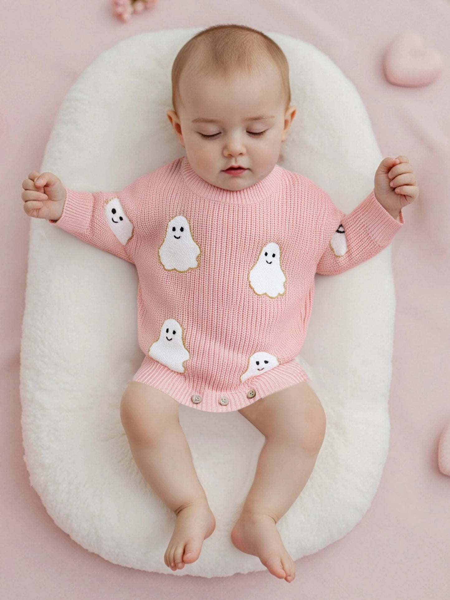 Baby Halloween Sweater Romper - Ghost Embroidery Crewneck Long Sleeve