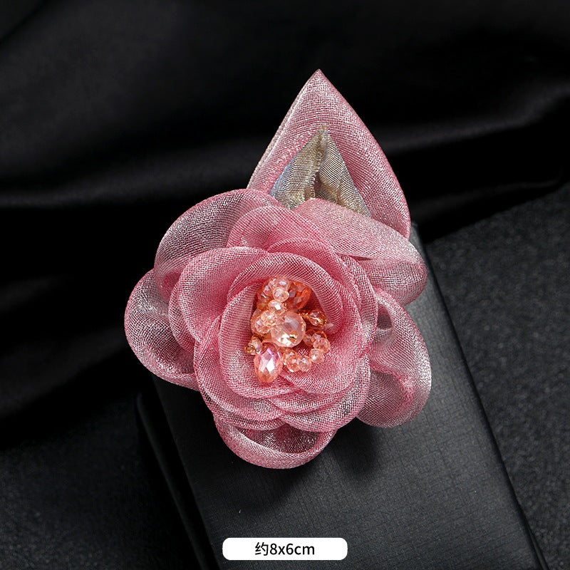 Women's Crystal Ribbon Flower Brooch Pins Rhinestones Pearl Corsage Suit Collar  Brooches