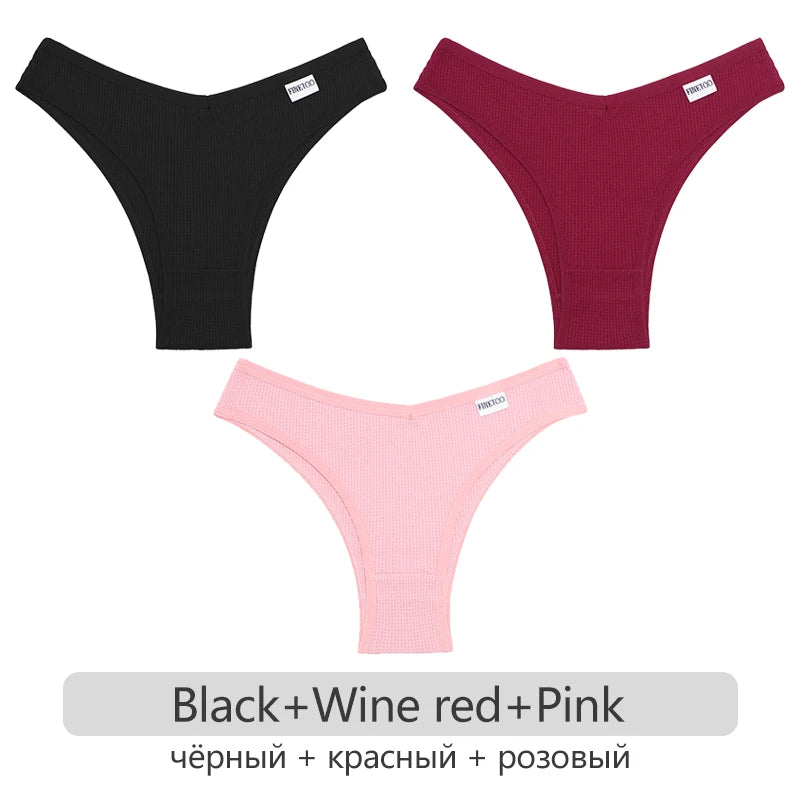 Women's Cotton Brazilian Panties 3-Piece Set - Waffle Style Underwear