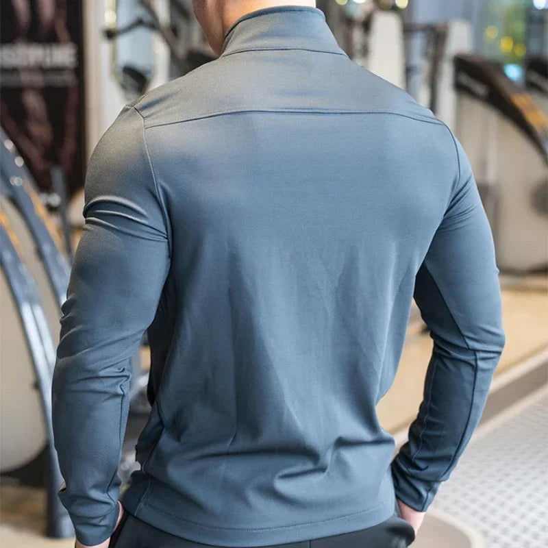 Men's Gym Fitness Running Sport Jacket Outdoor Workout Training Zipped Long Sleeve Shirt