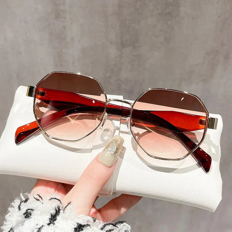 Trendy Polygonal Metal Frame Sunglasses - Women's Retro UV400 Protection